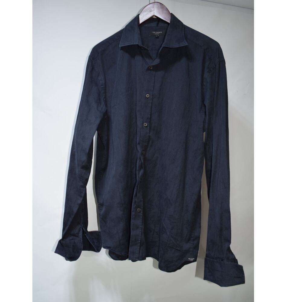 Ted Baker London Men’s Size 5 XL Black Jacquard Floral Cotton Button Down Shirt